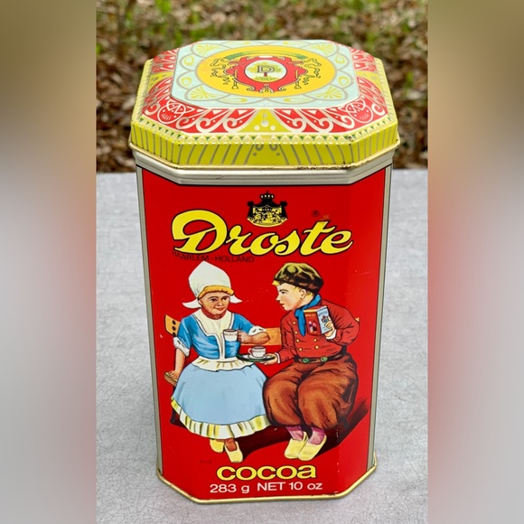 Vintage 10 oz DROSTE COCOA Hinge Lidded Tin Litho Illustrated Pantry Box - Picture 12 of 14